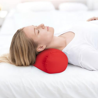 Microbead Bolster Tube Pillows with Double Cover, Squish Bean Bed Microbead Pillow Soft Neck Back Lumbar Support Smooth Cool Touch Comfortable Fabric(Red) - color: Red