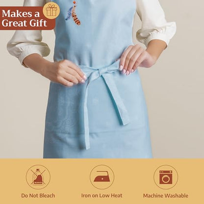 Maison d' Hermine Aprons for women with Pocket 100% Cotton (27.50"x31.50") | Adjustable Neck Strap & long ties Apron Men Chef Wedding Cooking Gardening Server Maid - color: 028 - Ibiza - Blue