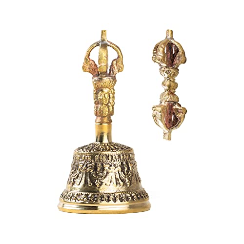 Mini Tibetan Bell Bajra Set - Dharma Object Alter Pray Singing Bowl Hand Bell Handmade Buddhist Meditation Bell by Himalayan Bazaar (4-Inch) - color: Mini Bell