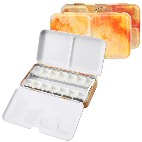 Watercolor Palette Empty with 14PCS Watercolor Half Pans - Sturdy Metal Empty Watercolor Palette Tin - Suitable for Gouache, Watercolor, Acrylic Painting - style: Autumn