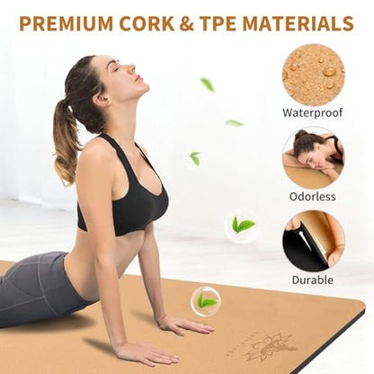 Hatha Yoga Extra Large Natural Cork Yoga Mat - 78" x 32" or 72" x 48", 1/2" Extra Thick Non-slip TPE Exercise Mat, Anti-tear Pilates Mat for Home, Gym, Hot Yoga, Stretching, Fitness & Workouts - size: Extra Large (6'x4'x1/2")