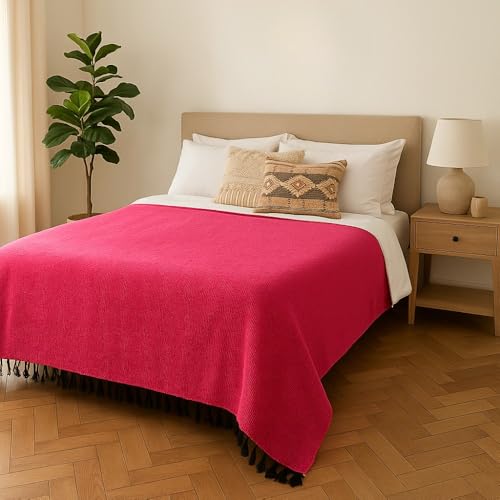 Open Road Goods Solid Color Mexican Yoga Blanket – Large Handwoven Throw for Yoga, Beach, Camping or Home – Soft and Durable Cotton Blend - color: Hot Pink