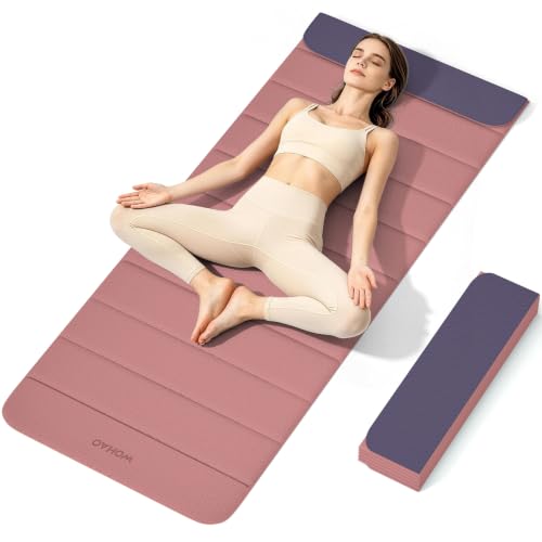 12-Fold POE Yoga Mat 75x26x0.4 Inches | Non-Slip, Compact, Workout-Friendly for Yoga, Pilates, Strength Training & Meditation - color: Pink+Navy Blue