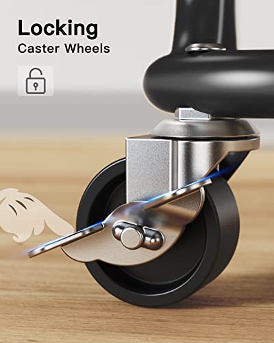 Pipishell 3 Tier Metal Rolling Utility Cart with 2 Lockable Wheels, Black | 360° Rotating Wheel, Heavy-Duty Steel, Sturdy Dual Columns, Ventilated Mesh, Hold 22 lbs per Shelf, for Kitchen & Dining Room - color: Black, size: 3 Tier