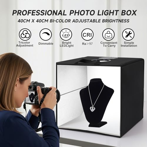 Portable Photo Studio Light Box,16"x16" Professional Dimmable Shooting Tent Kit with 120 LED Lights & 6 Backdrops for Jewelry and Small Items Product Photography - size: 16x16inch