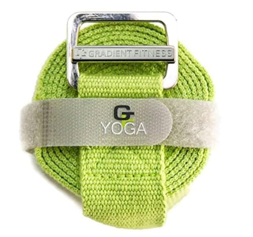 Gradient Fitness Yoga Strap, Friction-Less Easy-Feed Buckle, Super Soft Cotton/Polyester Blend Webbing, Free eGuide. (8 Feet) - color: Green