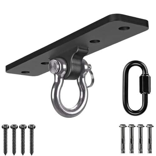 Dolibest Ceiling Mount Swing Hanger Heavy Duty Swing Set Hook for Porch Swing Hammock Chair Yoga Silk Suspension Straps Gymnastic Ring, Wall Anchor for Resistance Bands (900LB) - color: 4 Holes Ceiling Anchor With Carabiner