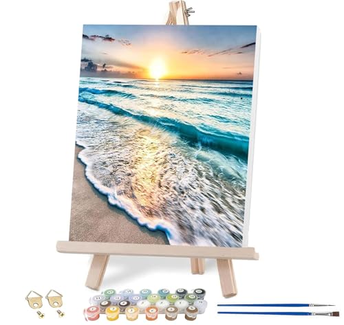 VIGEGU Beach Landscape Paint by Numbers Kit for Adults with Framed | Paint by Number DIY Adult Paint by Number Kits Acrylic Oil Painting for Wall Decor 10x12in - color: Paint by Numbers-0729-08