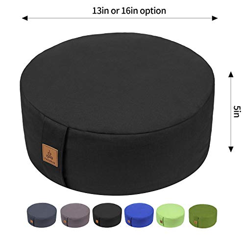 Zafu Buckwheat Meditation Cushion,D=13"/16" H=5.5",Round Zabuton Meditation Pillow,Yoga Bolster Kneeling Pillow Premium Yoga Pillow for Sitting on Floor Zippered Cotton Cover - color: Black, size: 13”x13”x5”
