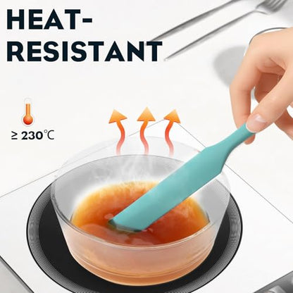 3pcs Silicone Jar Spatulas 10in Long Skinny Heat-Resistant, Narrow Spatula Set for Scraping Peanut Butter, Sourdough, Jam in Small Containers, Blenders & Baking (Green) - color: Green