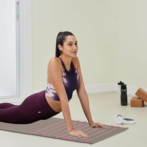 Indian Handmade 100% Organic Cotton Yoga Mat, Hand Woven Rug, Yoga Mat For Everyday Fitness at Home Comfortable Foldable Long Mat - color: Gray & Red