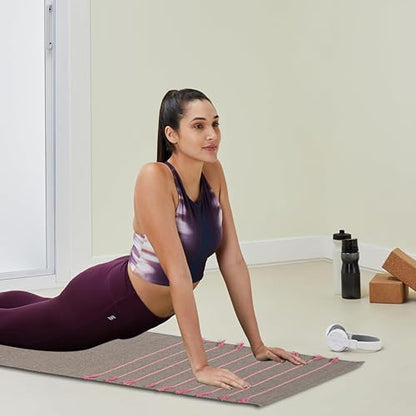 Indian Handmade 100% Organic Cotton Yoga Mat, Hand Woven Rug, Yoga Mat For Everyday Fitness at Home Comfortable Foldable Long Mat - color: Gray & Red