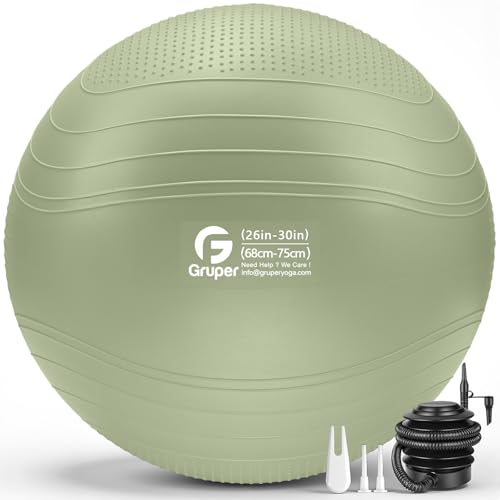 Gruper Yoga Ball, Extra Thick Non Slip Exercise Ball for Workout, Yoga, Pregnancy, 4 Sizes Anti Burst Chair for Home and Office, Includes Foot Pump & Fitness Guide - color: ['Matcha'], size: 30 Inch (75cm),xl