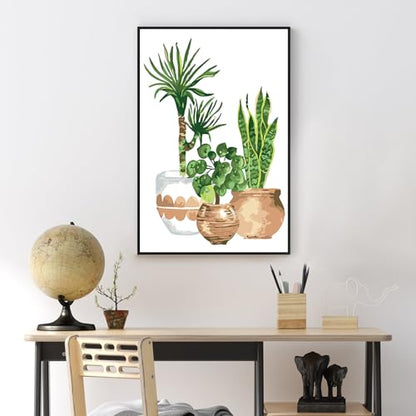 Yezavesu Framed Paint by Numbers Kit for Adults Beginner & Kids Ages 8-12, Easy Green Plant Paint by Numbers with Frame, DIY Number Painting for Adults Plants for Home Wall Decor Gift 8X 12 inch | With Frame Canvas 8x12 inch, DIY Acrylic Painting by Numbe