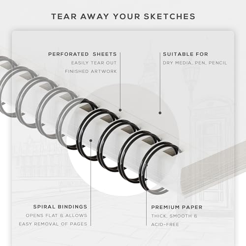 BEECHMORE BOOKS 5.6"x8.5" Spiral Sketchbook – 140 GSM Acid-Free Paper, 100 Perforated Pages, A5 Art Sketch Pad for Drawing & Sketching, Artists, Adults (Pack of 2) - size: A5 (5.6" x 8.5") (Pack of 2)