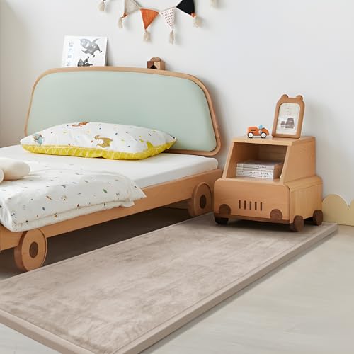 Play Mat for Babies Toddlers,1.3" Thick Elasti-Foam Anti-Fall Cushion Mat for Kids Room,28×72 Bedroom Bedside Rugs,Water-Repellent Soft Coral Velvet,Non-Slip(Beige) - color: Beige, size: 28"×72"×1.3"