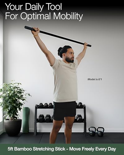 5ft Yoga Stick, Bamboo Stretching Stick for Mobility, Flexibility & Balance | Sturdy One-Piece Exercise Stick for Stretching, Physical Therapy, Workout, Posture, Yoga Bar & Dowel Rod - 20+ Video Guides