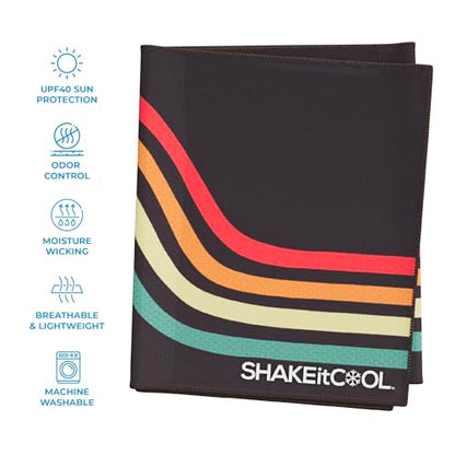 SHAKEitCOOL Extended Size Cooling Towel – Be Cool in Style - Heat Relief, Soft, Lightweight, Sun Protection, Easy Clean - Perfect for Biking, Hiking, Running, Yoga, Golf, Gardening - Retro Wave M - color: Retro Wave