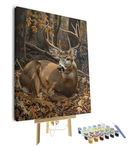 TUMOVO Deer Paint by Numbers Elk in The Forest Adult Paint-by-Number Kit - 16 x 20 Inch Framed Canvas Art for Wall Decor - color: Deer-Framed