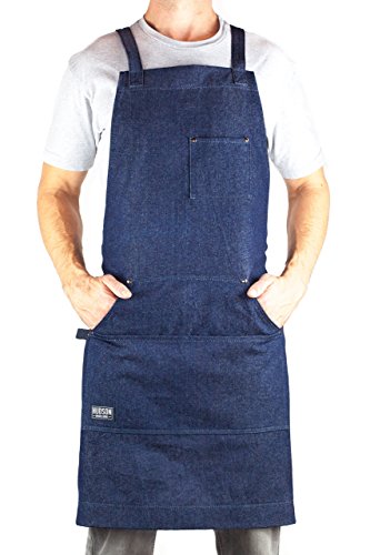 Hudson Durable Goods - Professional Grade Chef Apron for Kitchen, BBQ & Grill - color: Blue Denim