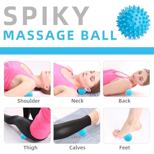 Massage Ball Set, Spiky Ball & Lacrosse Ball for Body Massage, Muscle Relief, Deep Tissue, Myofascial Release, Massager for Neck, Shoulder, Back, Foot or Muscle Tension (Blue) | Muscle Relief, Deep Tissue, Myofascial Release, Massager for Neck, Shoulder,