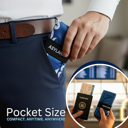 Portable Islamic Pocket Prayer Mat, Waterproof & Lightweight Thin Travel Sajjadah, Foldable Compact Small Muslim Praying Rug with Elastic Band, Essential Salah Gift Accessory - color: Royal Blue