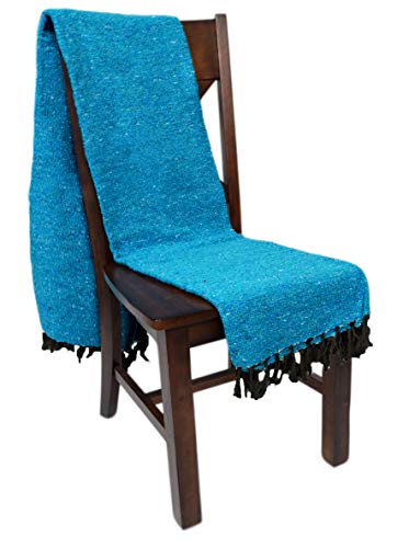 Open Road Goods Solid Color Mexican Yoga Blanket – Large Handwoven Throw for Yoga, Beach, Camping or Home – Soft and Durable Cotton Blend - color: Blue Blanket