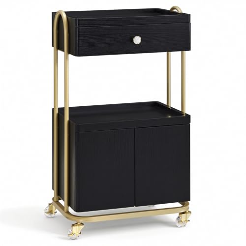 BarberPub Rolling Salon Trolley Cart for Storage,Barber Tool Organizer 2074 - color: Black