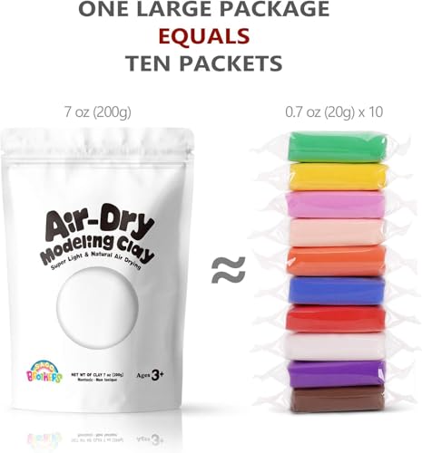 Sago Brothers White Air Dry Clay for Kids, 7 oz | Super soft and ultra light molding clay for children. Refill white clay crafts kit for kids age 3-12, girls & boys. - color: white
