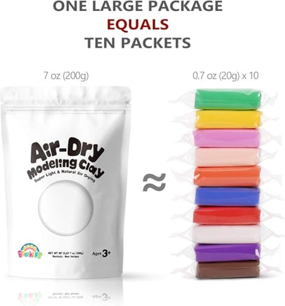 Sago Brothers White Air Dry Clay for Kids, 7 oz | Super soft and ultra light molding clay for children. Refill white clay crafts kit for kids age 3-12, girls & boys. - color: white