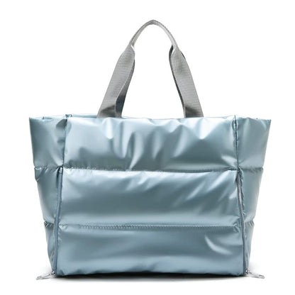 Large Puffer Tote Bag for Women, Quilted Gym Bag with Yoga Mat Holder, Travel Duffle, Waterproof Carry on Weekender Bag (blue) - color: blue