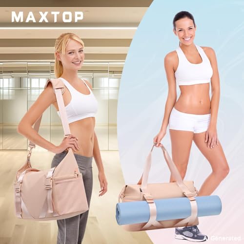 MAXTOP Women's Yoga Bag with Shoe Pouch,Travel Bag for Gym Workout Daily | 2 Bonus Shoe Bags,Yoga mat straps,Dry and Wet Separation,Tote Bag Ideal for Workout Overnight Gymnastics Exercise Dance - color: Pink
