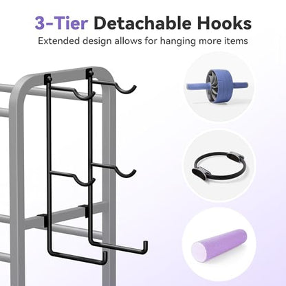 Heavy-Duty Home Gym Storage Rack with Hooks, Wheels, Workout Gear, 3-Tier