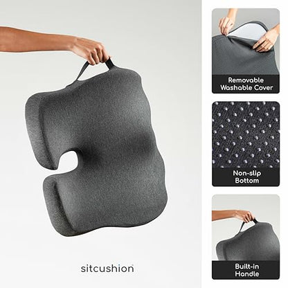 Pressure Relief Seat Cushion for Tailbone Pain, Sciatica & Coccyx Pillow - color: Black & Dark Gray
