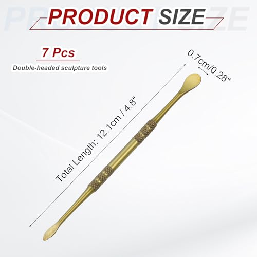 HARFINGTON 7pcs Wax Carving Tool 4.75" Double-Headed Stainless Steel Sculpture Tools Kit Modeling Engraving Sculpting Spoons for Clay Pottery Crafts Shaping, Green Gold - color: Green Gold