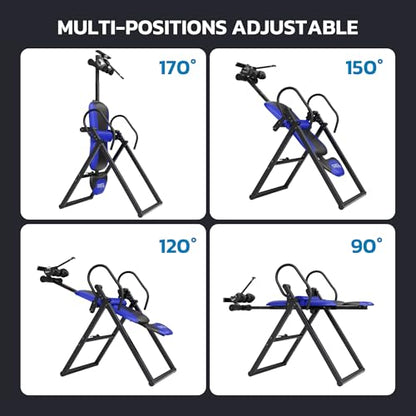 YOLEO Inversion Table for Back Pain w/Removable Lumbar Pad ITX320 | w/ Reversible Ankle Holders, Foldable, Easy Assembly - color: Blue - Black Tube