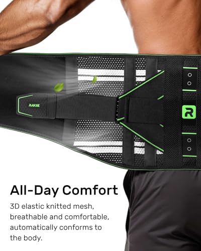 Rakiie Back Brace for Lower Back Pain Relief with 8 Stays | 3D Pad, Breathable, Adjustable Strap, Relieves Herniated Disc, Sciatica, Lower Back Pain, Fits Men Women, Green, M - color: Green, size: Medium