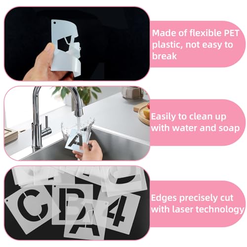 42 Piece 2 Inch Reusable Letter Stencils Symbol Numbers Stencils,Alphabet Craft Plastic Letter Set for Wood,Wall,Fabric,Rock,Signage,Door,Porch,Chalkboard DIY Projects(2-Inch Font,2.8-Inch Stencil) - size: 2 INCH
