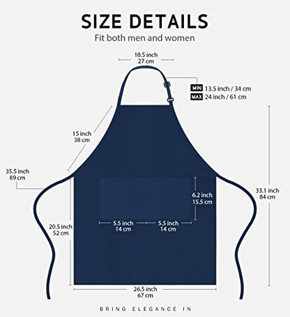 Syntus Apron for Men Women, Adjustable Cooking Kitchen Apron with 2 Pockets | Machine Washable, Firm Stitching, Stain Resistance, Long Tie Straps, 2 Pockets, Versatility, Unisex Use, Gift, BBQ - color: Blue Dark, style: 2 Polyester Blend