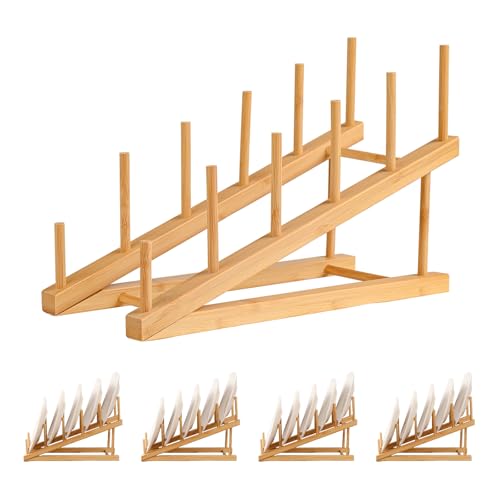 5 Pack Plate Stands For Display, Wooden Multi Plate Holder Organizer | 5-Tier Craft Show Vendor Counter Display Rack for Tabletop Book, Art Prints, Platter and Cabinet Organization - size: L-5 Pack