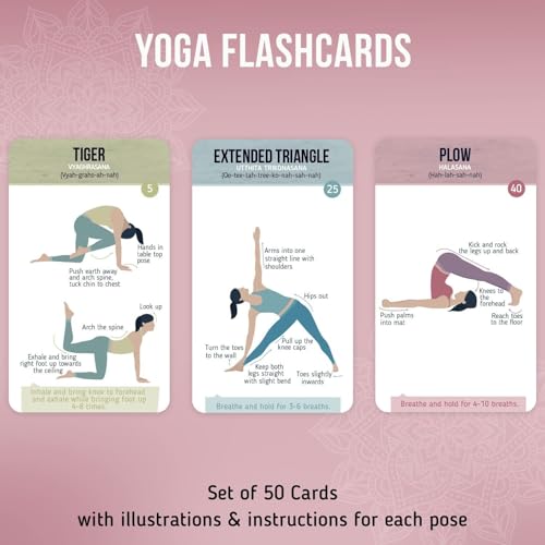 merka Yoga Cards Flashcard Deck - 50 Plastic Cards, One Size - 45 Asanas & Sanskrit Names - Yoga Gifts for Women