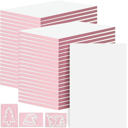 Frienda 40 Pcs 4"x6" Rubber Carving Blocks Linoleum Block Stamp Making Kit Soft Rubber for Craft Project Beginners Stamp Maker Printmaking Supplies (White and Pink) - color: White and Pink