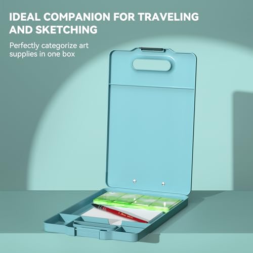 Travel Watercolor Paint Set, Watercolor Set Includes 48 Colors Solid Watercolors + 7.5x7.5 inch 50% Cotton Watercolor Paper(20 Sheets) + 1 Watercolor Brush + Green Handheld Organizer - color: 48 Colors, style: Green Handheld Organizer