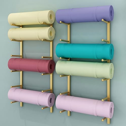Yoga Mat Storage Rack, Wall Mounted Yoga Mat Holder, Large Capacity Storage Shelf, Multi-layer Storage, Home Hanging Storage Racks, Suitable for Home, Yoga Studio, Gym, School(Gold,4-Tier) - color: Gold, size: 4-Tier