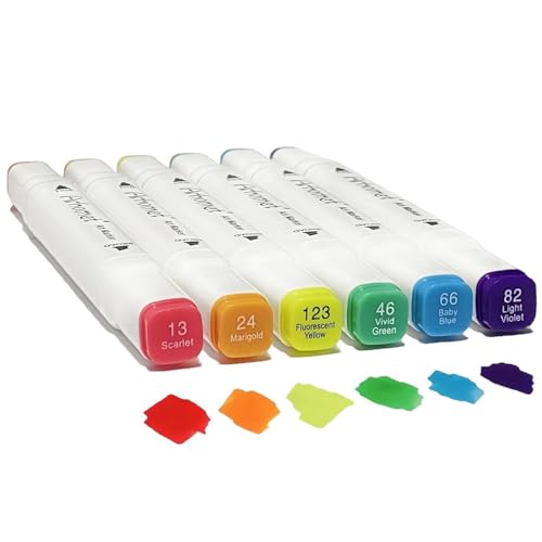 Arhomet 6pcs Multicolor Alcohol Markers Under 6 dallors, Dual Tips Art Markers Drawing Sketched Double Tipped for Beginners Adults - color: Multicolor1