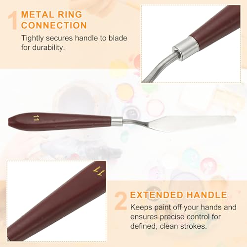 HARFINGTON 5pcs Palette Knife Painting Tool 3.35" x 0.71" Stainless Steel Art Spatula Pallet Knives Scrapers Tools with Plastic Handle for Acrylic Oil Canvas Mixing Spreading, Red/Silver - size: 3.35" x 0.71"