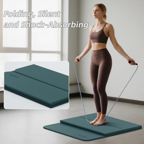 Foldable Yoga Mat Extra Thick 0.32"(8mm) | Folding Exercise Mat,Odorless POE, Non-Slip Grip, No-Curl Edges, Great for Yoga, Pilates & Home Workouts - color: Deep green