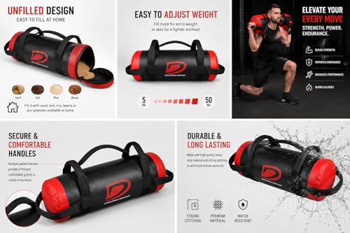 Vinyl Sandbag Workout Training Power Bag with Handles & Zipper | Weight Lifting, Running, Weight Adjustable Fitness Powerbag, Crossfit Exercise Powerlifting and Functional Gym Workout Unfilled