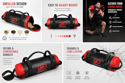 Vinyl Sandbag Workout Training Power Bag with Handles & Zipper | Weight Lifting, Running, Weight Adjustable Fitness Powerbag, Crossfit Exercise Powerlifting and Functional Gym Workout Unfilled