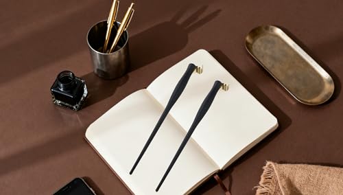 2pcs Dip Pen Handle, Black Calligraphy Oblique Nib Pen Holder | Removable Multi-fit Brass Flange for English Calligraphy, Drawing, Comic - color: Leather Black